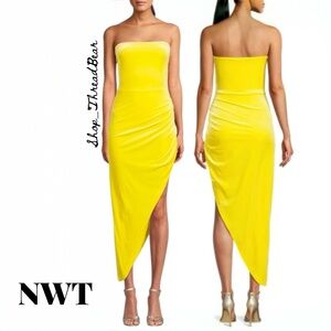 Velvet [Norma Kamali] Yellow NWT Saks Strapless Dress + Draped Gown | Medium 38